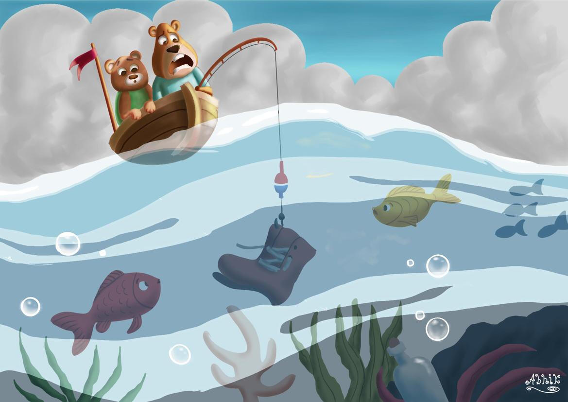 funny cartoon bear on boat