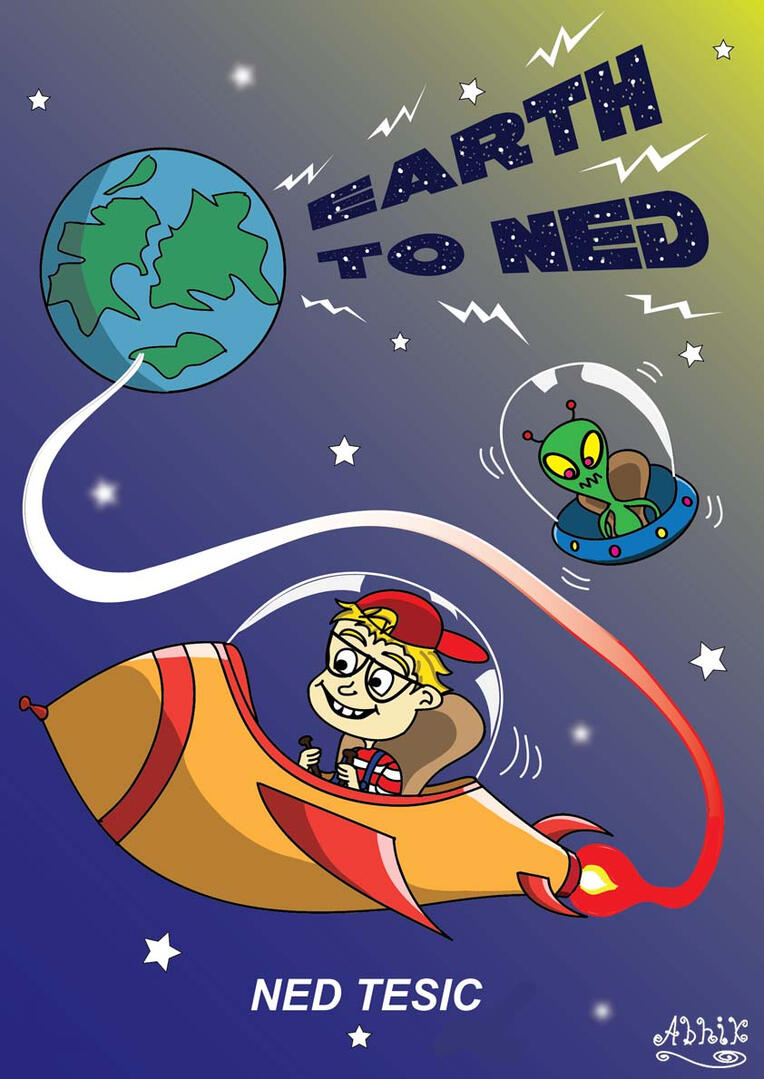 cartoon of a boy going on a space adventure on a spaceship