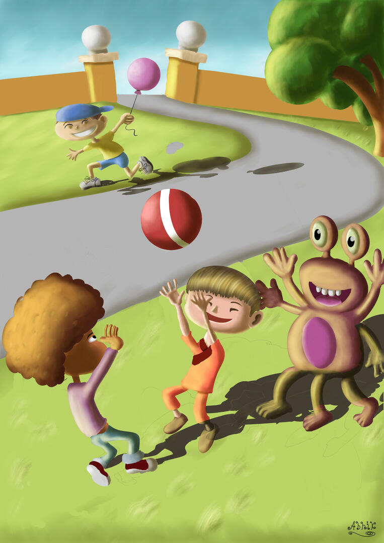 cartoon of an alien on the playground