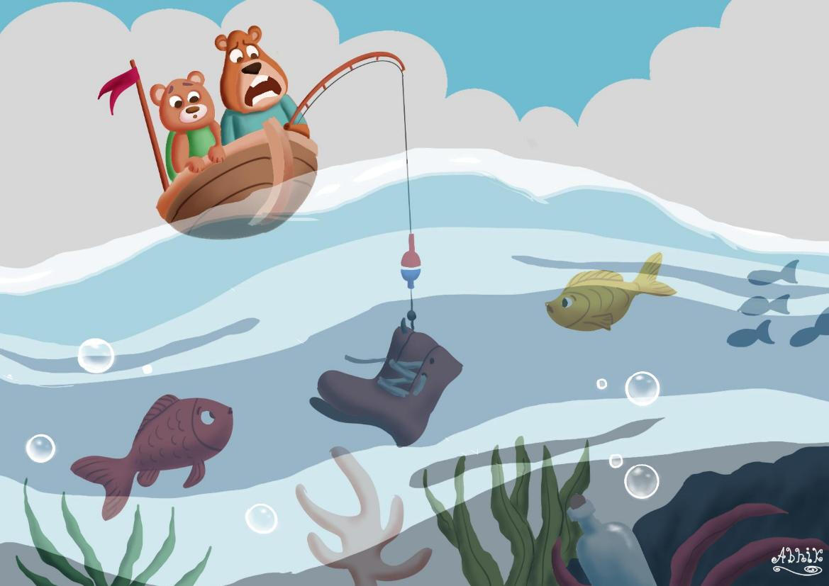 funny cartoon bear on boat