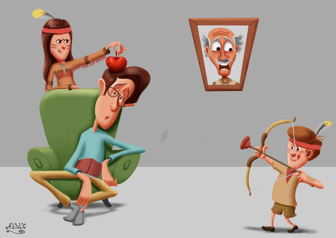 cartoon of a sleeping dad with his children