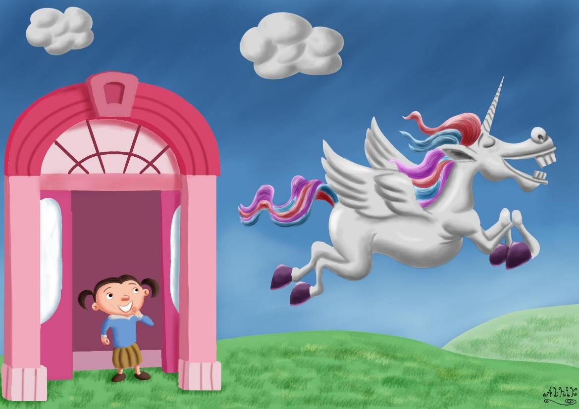 cartoon of a girl in fantasy world