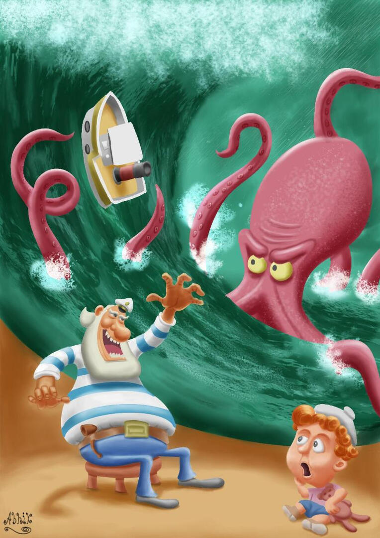 cartoon of a sailor telling story to his grandson