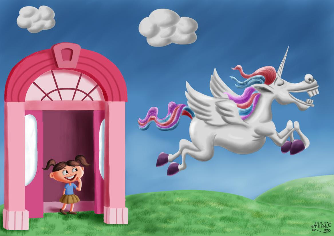 cartoon of a girl in fantasy world